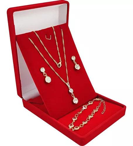 Colar Feminino + Pulseira + Brincos Banho De Ouro Presentes