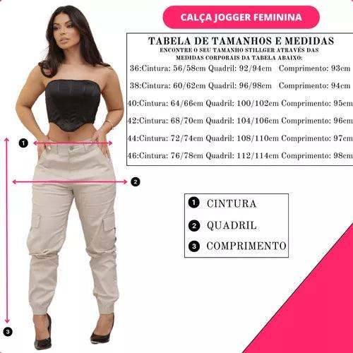 Calça Cargo Jogger Jeans Feminina Cintura Alta Com Lycra