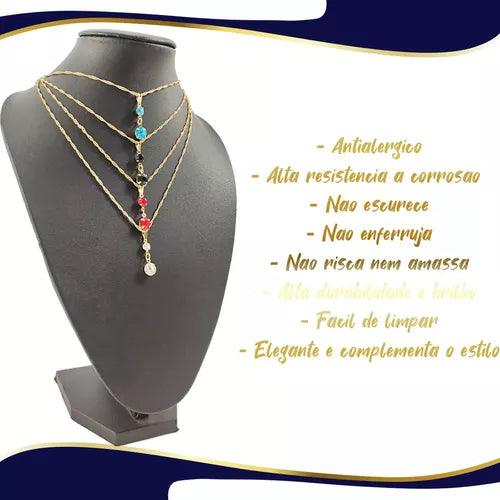 Colar Feminino + Pulseira + Brincos Banho De Ouro Presentes