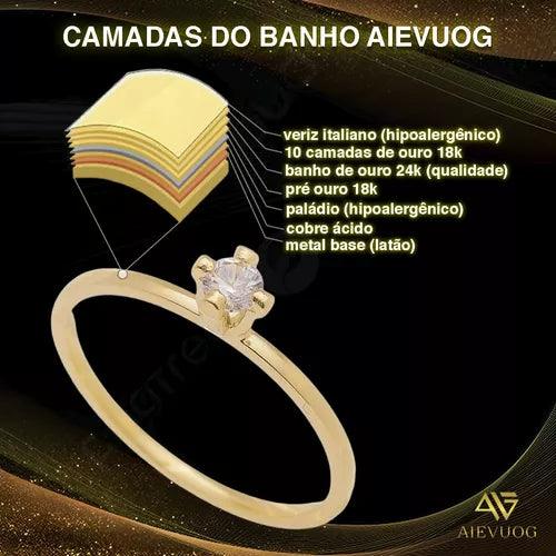 Anel Fino Com Zircônia Noivado Antialérgico Ouro 18k Banhado